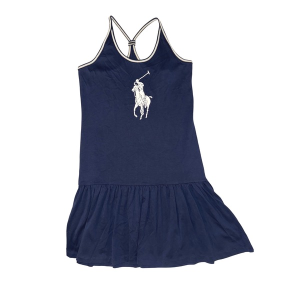 Ralph Lauren Girls Navy Blue Big Pony Drop Waist Racerback Dress XL 16 - Picture 3 of 7